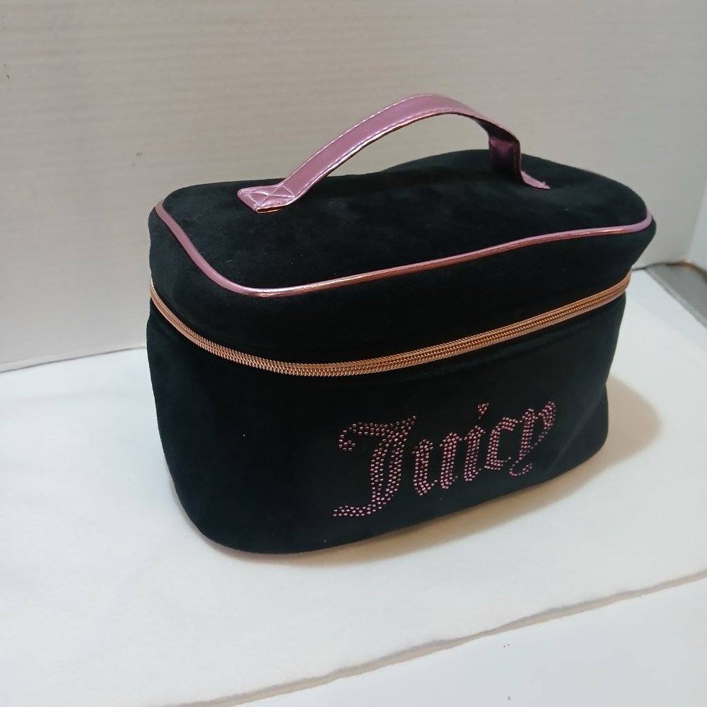 Juicy Couture Women's Cosmetics Train Case Black Velour with Pink rhinestones - Picture 2 of 7